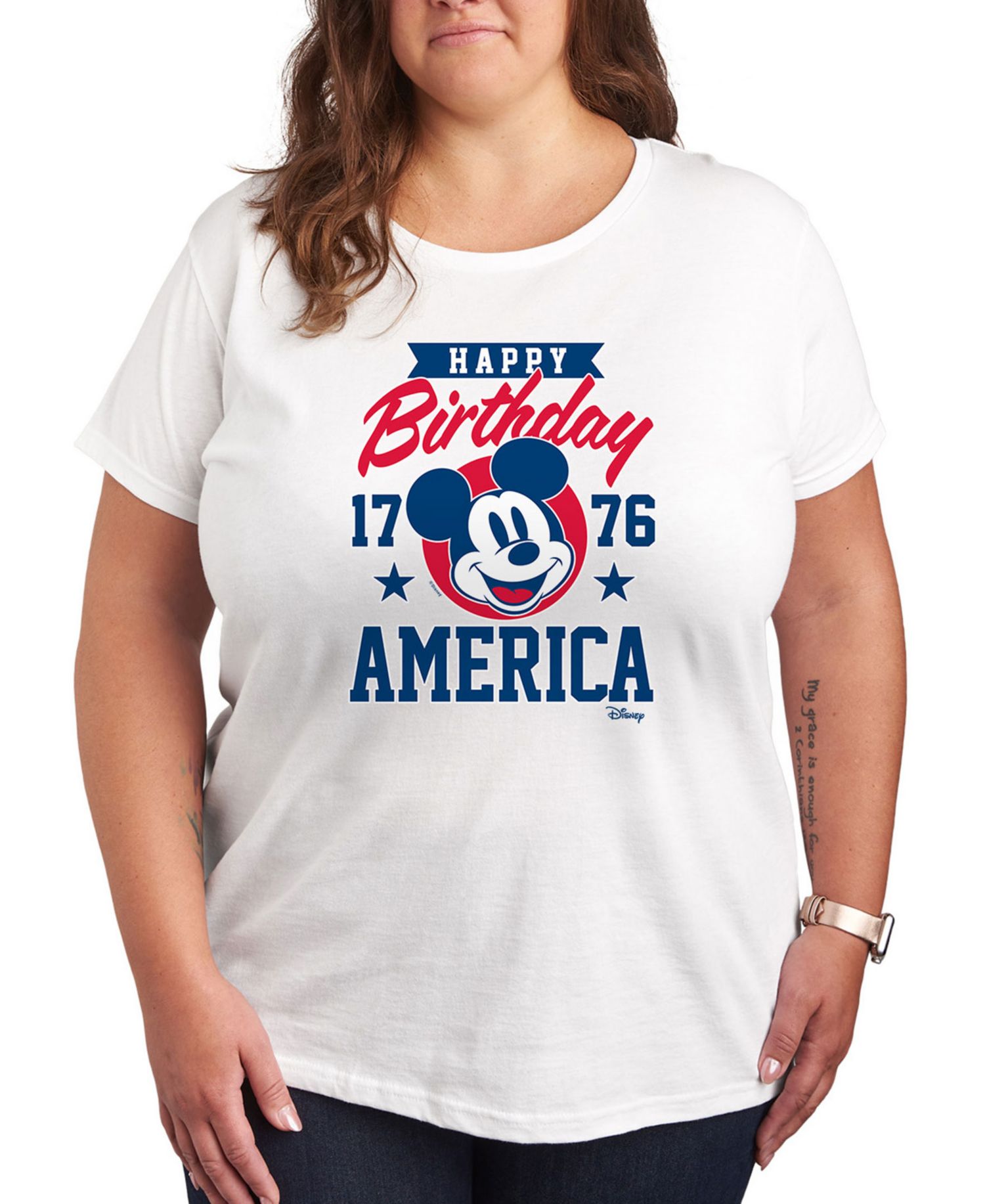 Plus Size Disney Mickey Happy Birthday America Graphic T-Shirt