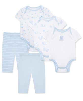 Little Me - Baby Boys Cotton Bears Bodysuits & Pants, 5 Piece Set