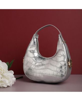 Женская серебристая сумочка из текстурированной кожи