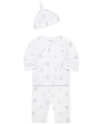 Baby Boys Bears Cotton Hat, Top & Pants Set