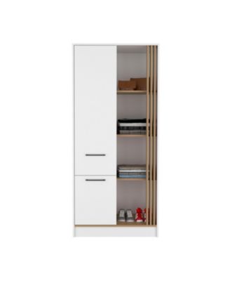 70.8" MDF White/Natural Oak 1-Door 1-Drawer 4-Shelf Storage Armoire