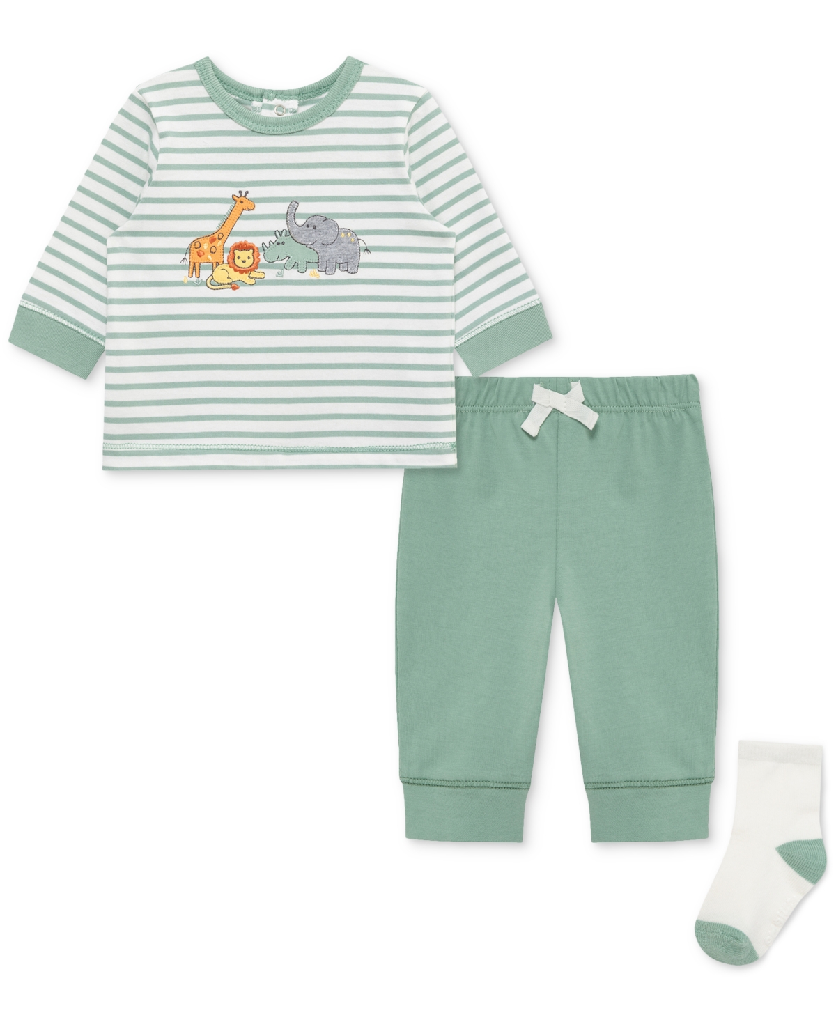 Little Me Baby Boys Jungle Striped T-shirt, Jogger Pants & Socks, 3 Piece Set In Green