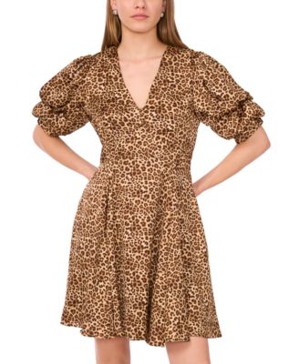1.STATE - Women's Leopard-Print Bubble-Sleeve Dress