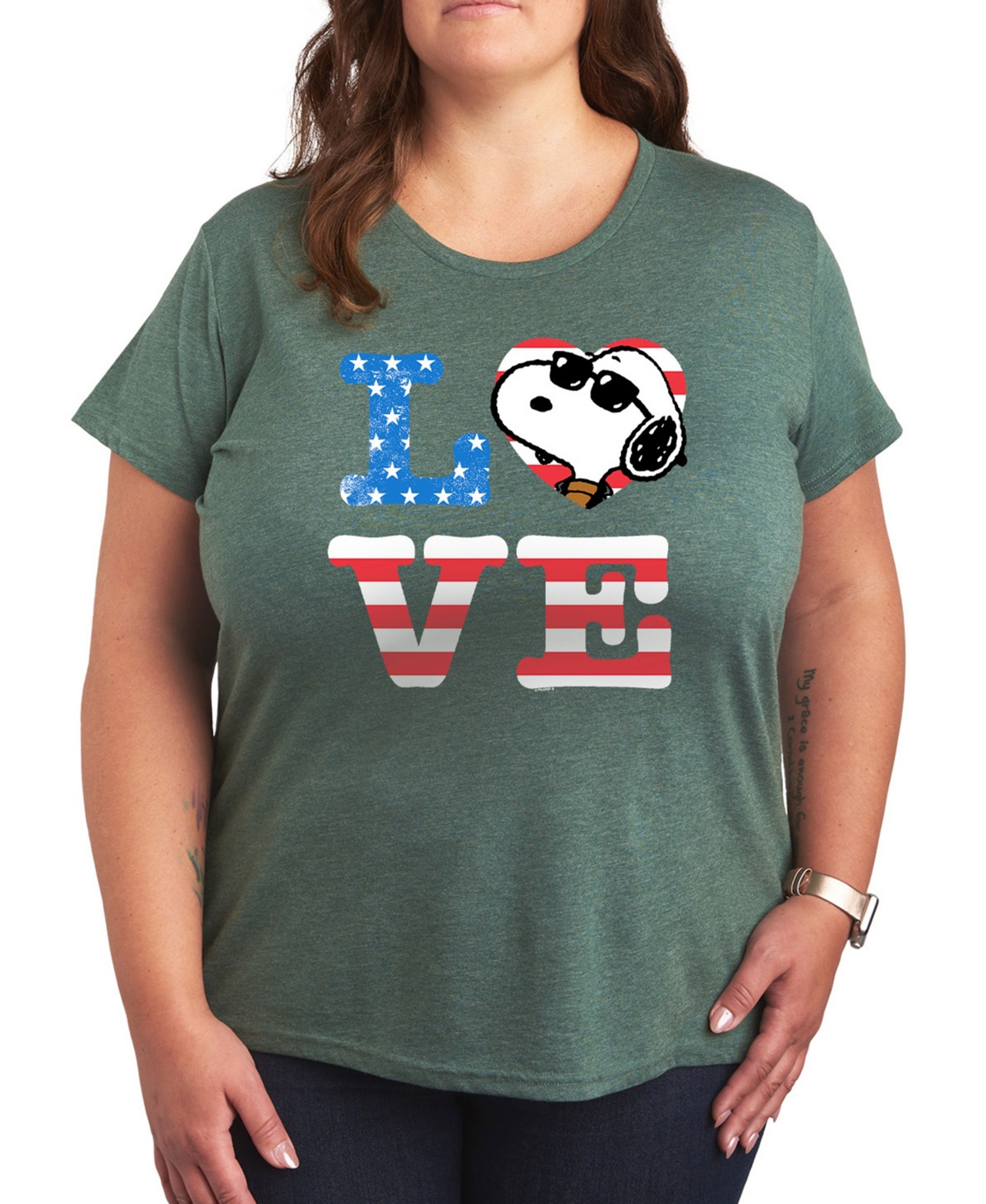 Hybrid Apparel Plus Size Peanuts Snoopy Love Americana Graphic Crew Neck T-shirt