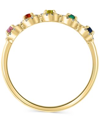 Multi Sapphire (0.29 ct. t.w.) & Diamond (0.15 ct. t.w.) Five Stone Halo Ring in 14k Gold