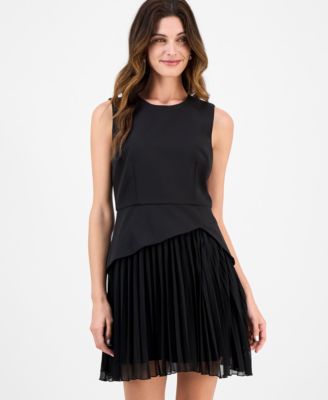 Women's Mixed-Media Sleeveless Pleated Dress