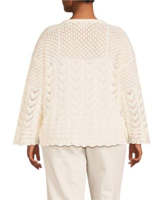 Свитер с вырезами на шее из хлопка Букле-Пуантель большого размера от Lands' End