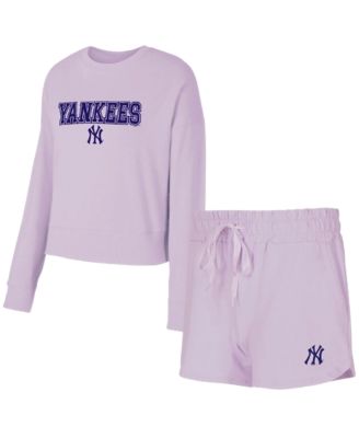 Concepts Sport - Women's&nbsp; Lavender New York Yankees Elevation Tri-Blend Long Sleeve T-Shirt Shorts Set