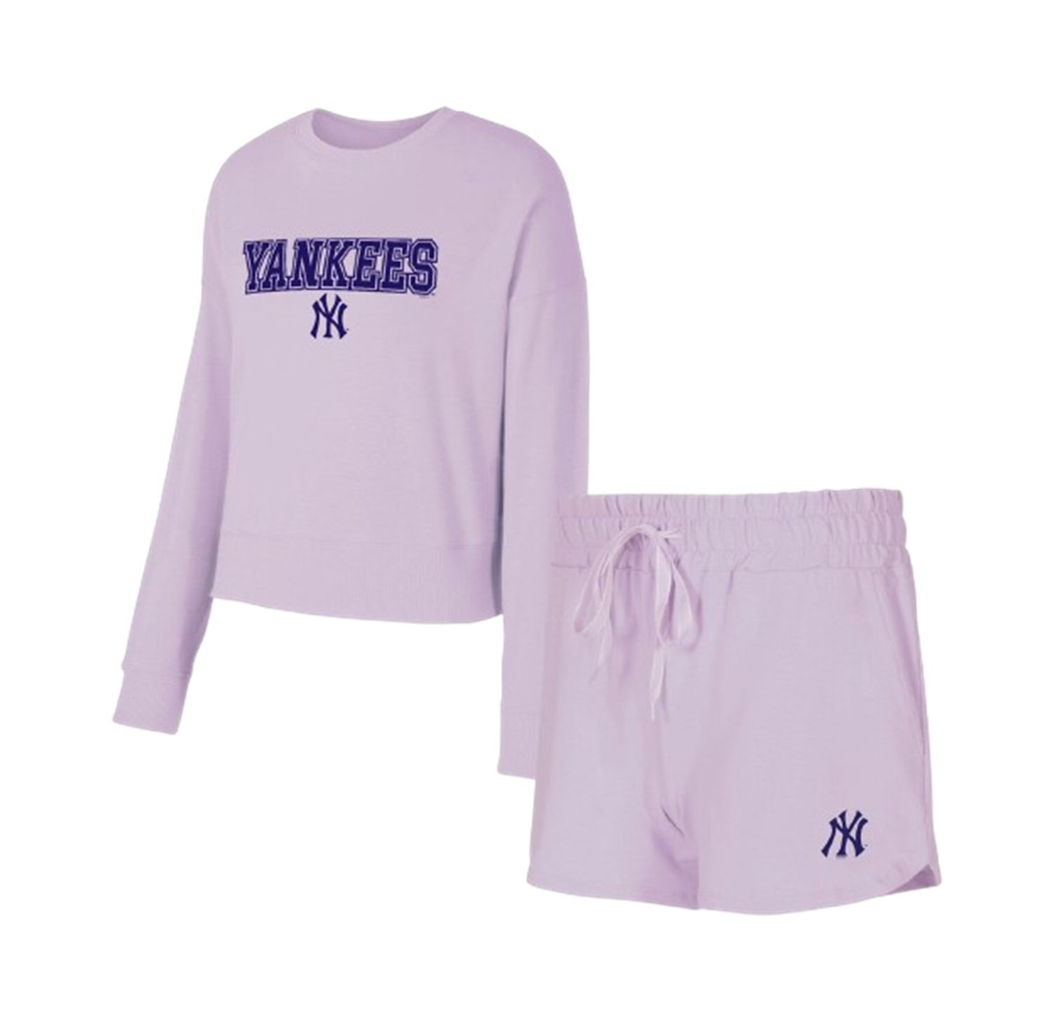 Women's 3-Piece Lavender New York Yankees Elevation Tri-Blend Long Sleeve T-Shirt and Shorts Set