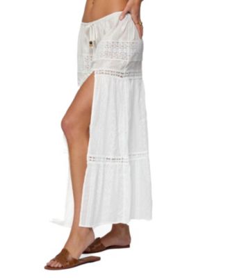 Women's Embroidered Cotton Lace Slitted Maxi Skirt