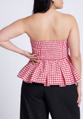 Клетчатый топ с баской ELOQUII Plus Size