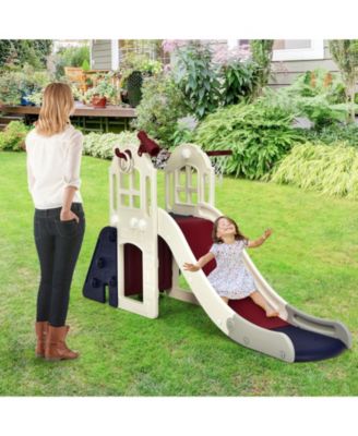 6-in-1 Toddler Climber Slide Playset with Basketball Hoop