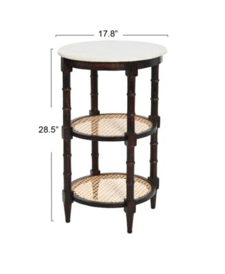 17.7" Solid Wood Natural Cane Round End Table