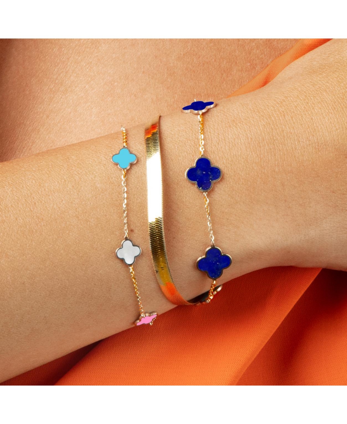 The Lovery Mini Pastel Mixed Clover Bracelet 14K Gold