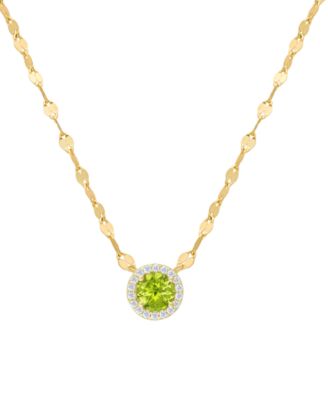 Macy's - Peridot (7/8 ct. t.w.) & Lab Grown White Sapphire (1/10 ct. t.w.) Round Halo 18" Pendant Necklace in 14k Gold over Sterling Silver