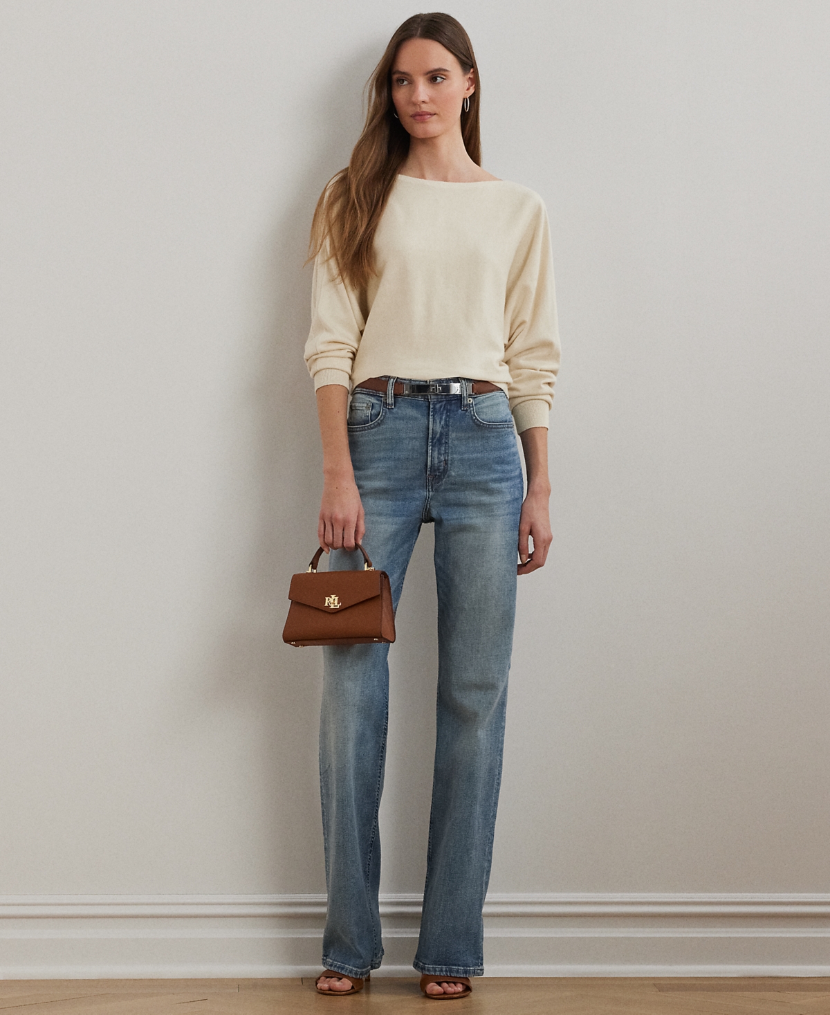 Ralph Lauren Petite Cotton-blend Dolman-sleeve Sweater In Brown