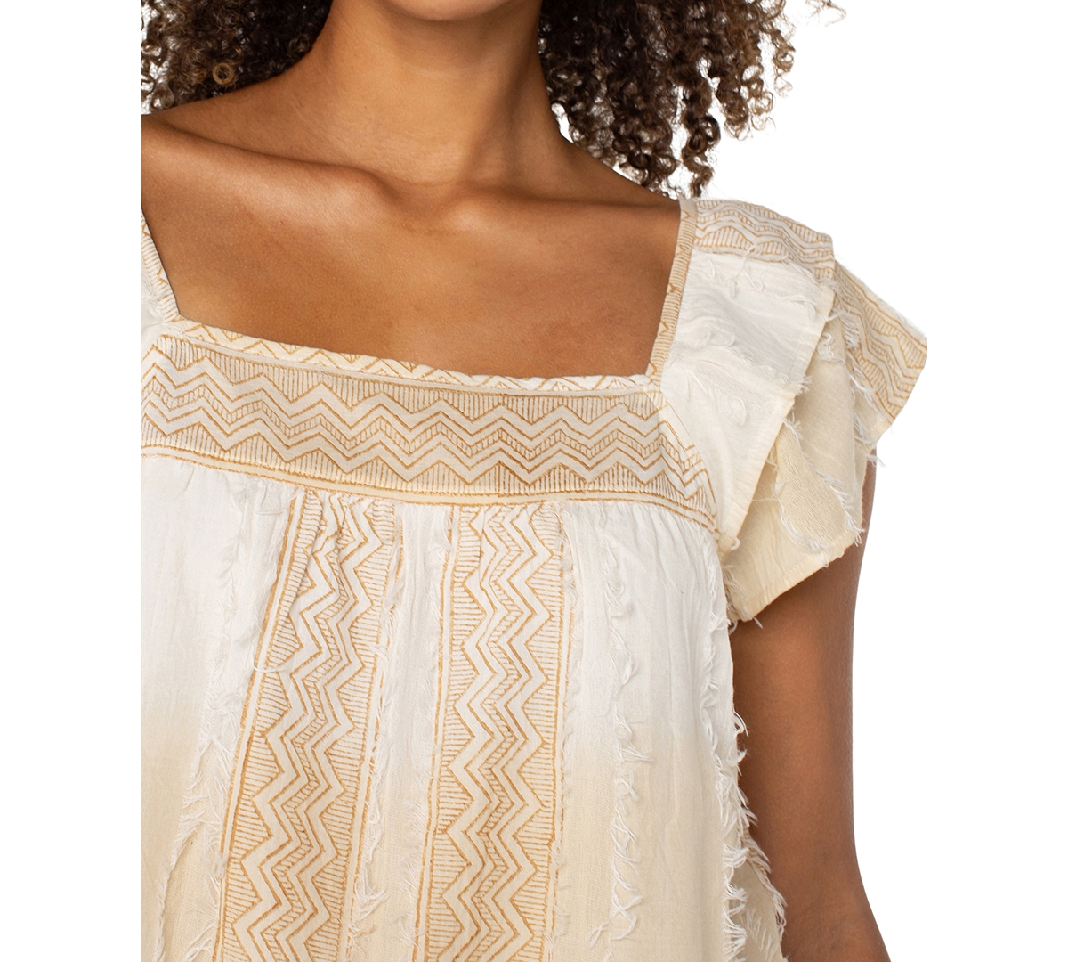 Liverpool Los Angeles Petite Cotton Frayed Square-neck Top In Neutral