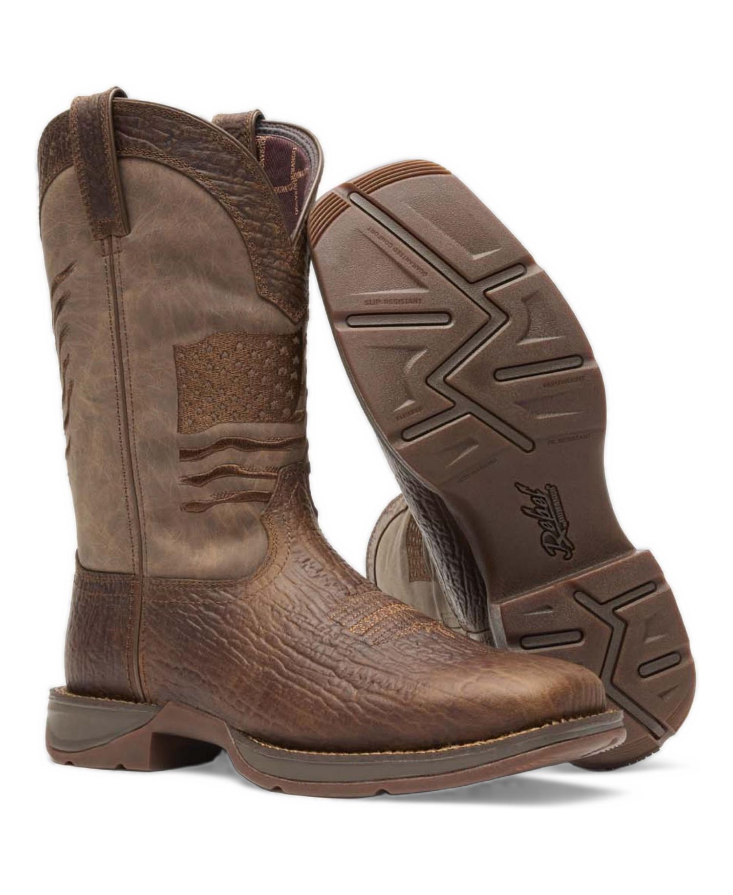 Men's Rebel by Brown Distressed Flag Embroidery Western Boot