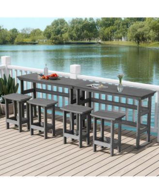 6-Piece HDPE Plastic Outdoor Patio Rectangle Bar Height Bistro Dining Set in Gray