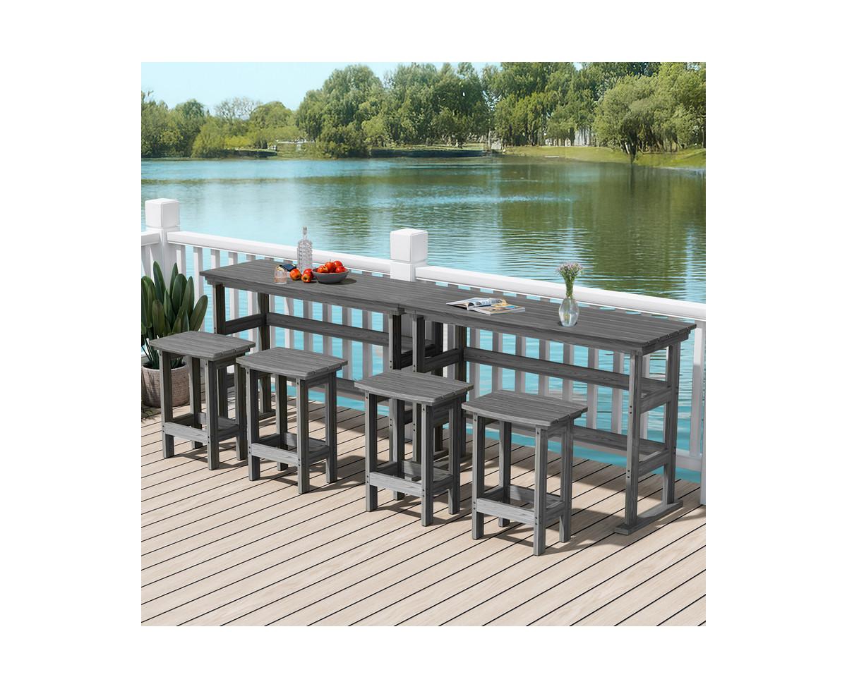 6-Piece Hdpe Plastic Outdoor Patio Rectangle Bar Height Bistro Dining Set in Gray