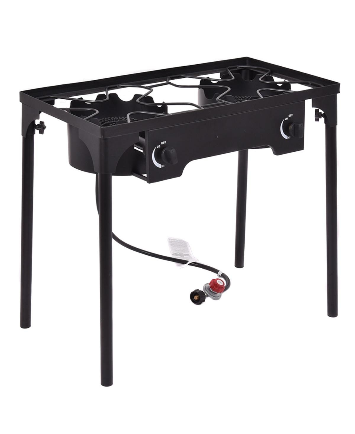 150000 Btu Double Burner Outdoor Stove Bbq Grill - Black