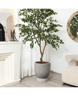 Gray Glen Pattern 16.7-Inch Tall MgO Urn Planter, Indoor and Outdoor