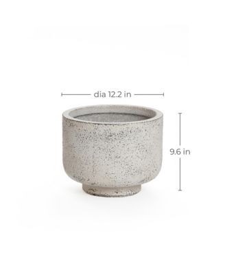 Rustic White with Gray 9.6-Inch Tall Round MgO Planter