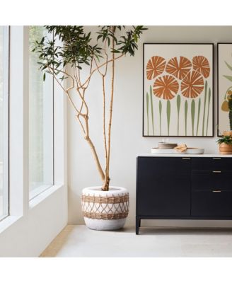 Boho White with Brown Accents 12.2-Inch Round MgO Planter