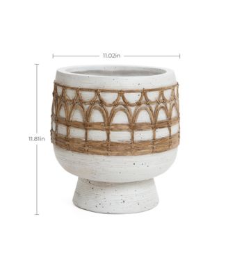 Boho White with Brown Accents 11-Inch Round MgO Planter