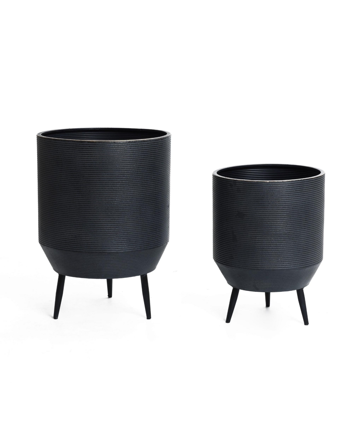 Set of 2 Black Round Metal Cachepot Planters with Tripod Legs