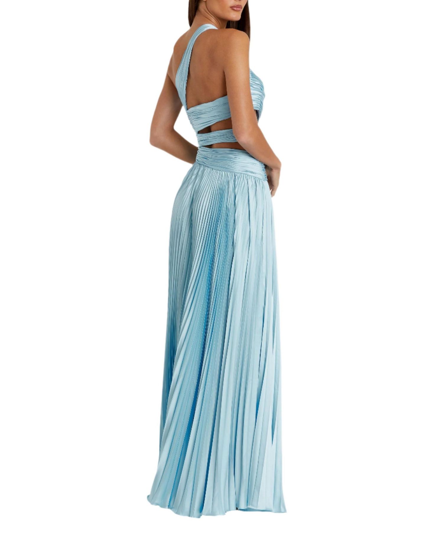 Women's One Shoulder Pleated Charmeuse Gown with Slit