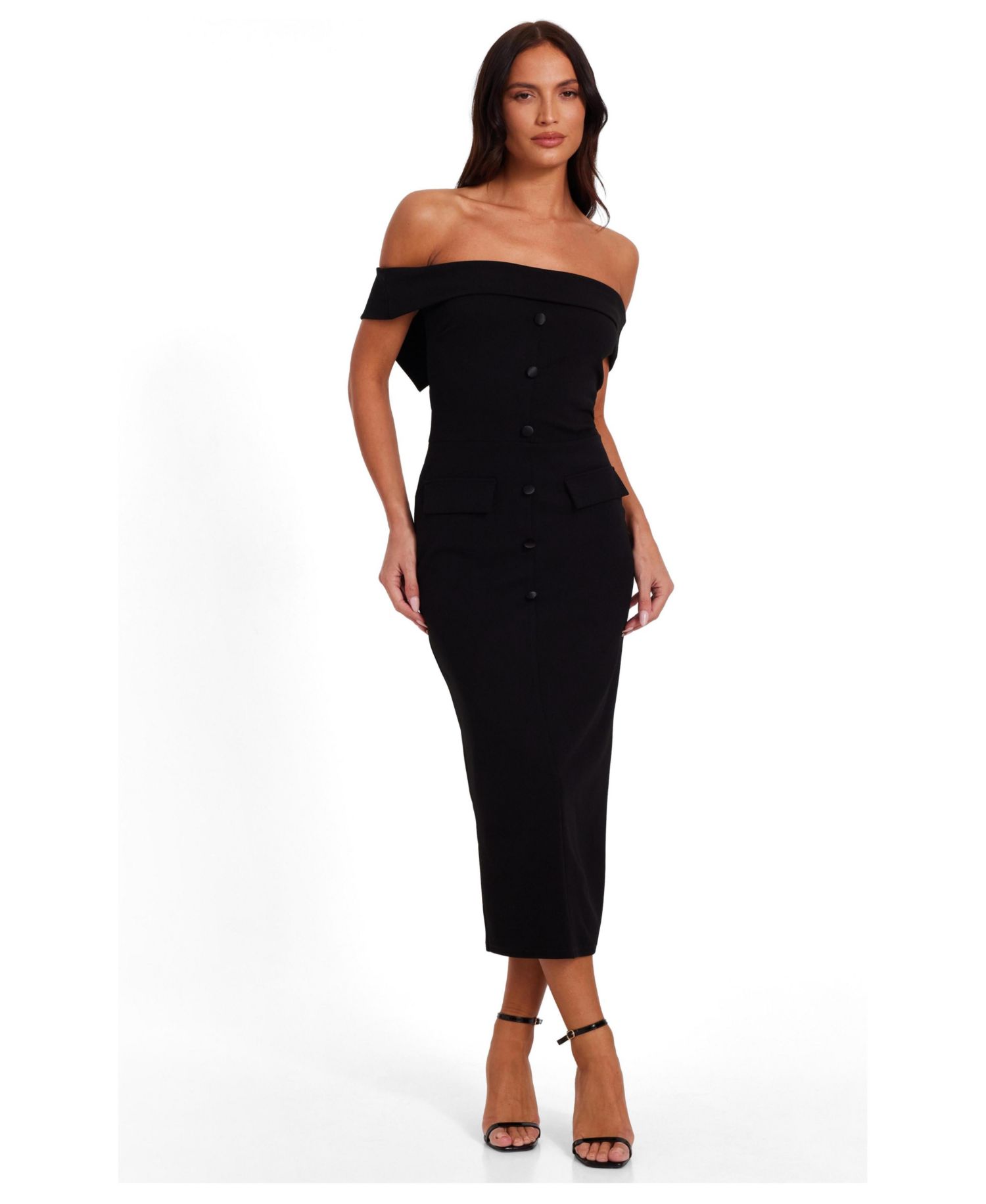Women's Satin Bardot Button Front Midaxi Dress