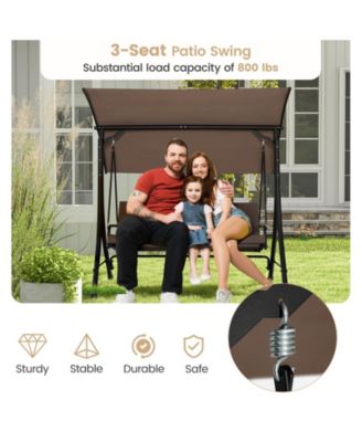 3-Seat Outdoor Porch Swing with Adjustable Canopy and Padded Cushions