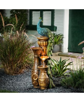 Resin Pedestal Peacock and Urns Outdoor Fountain