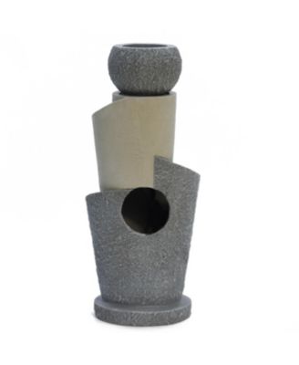 Gray Resin Cascading Spiral Outdoor Fountain with LED Lights