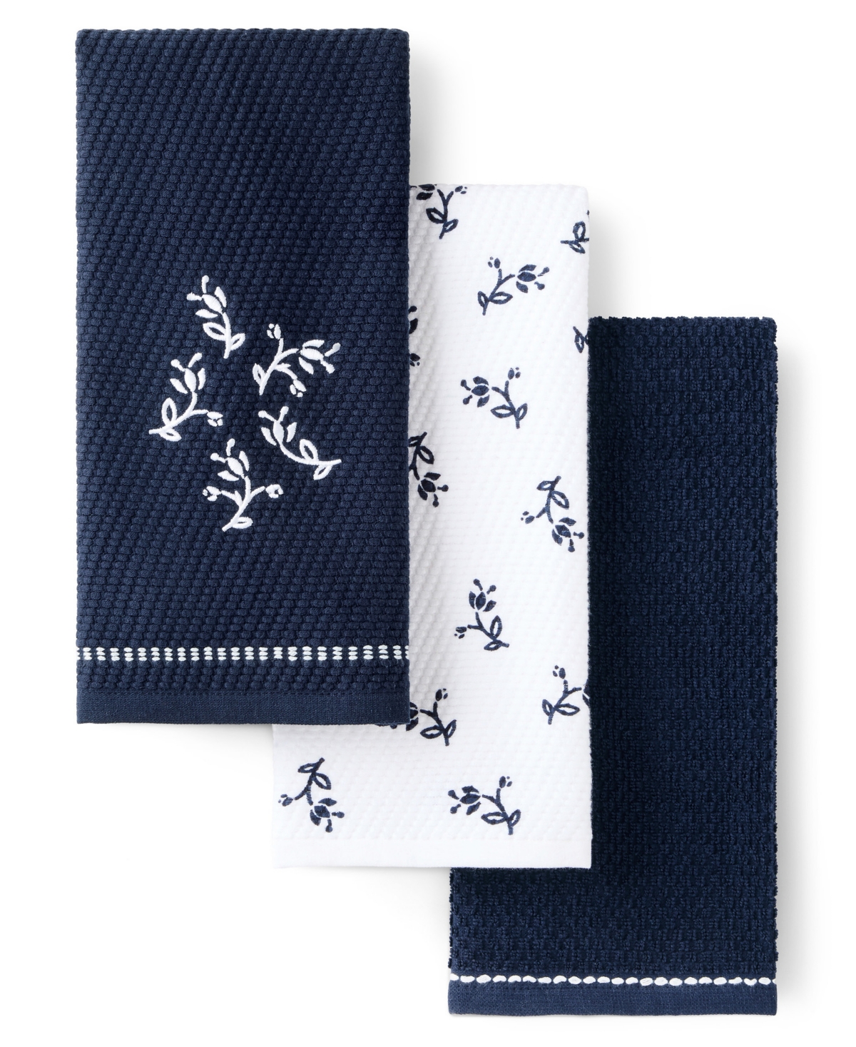Vintage Florals Collector Series Cotton Kitchen Towels Set, 18" x 28" - Ink Blue