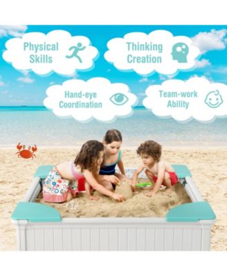 Kids Outdoor Sandbox with Oxford Cover and 4 Corner Seats