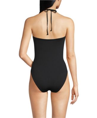 Женский цельный купальник Lands' End с многослойным вырезом на бретелях и высокими штанинами