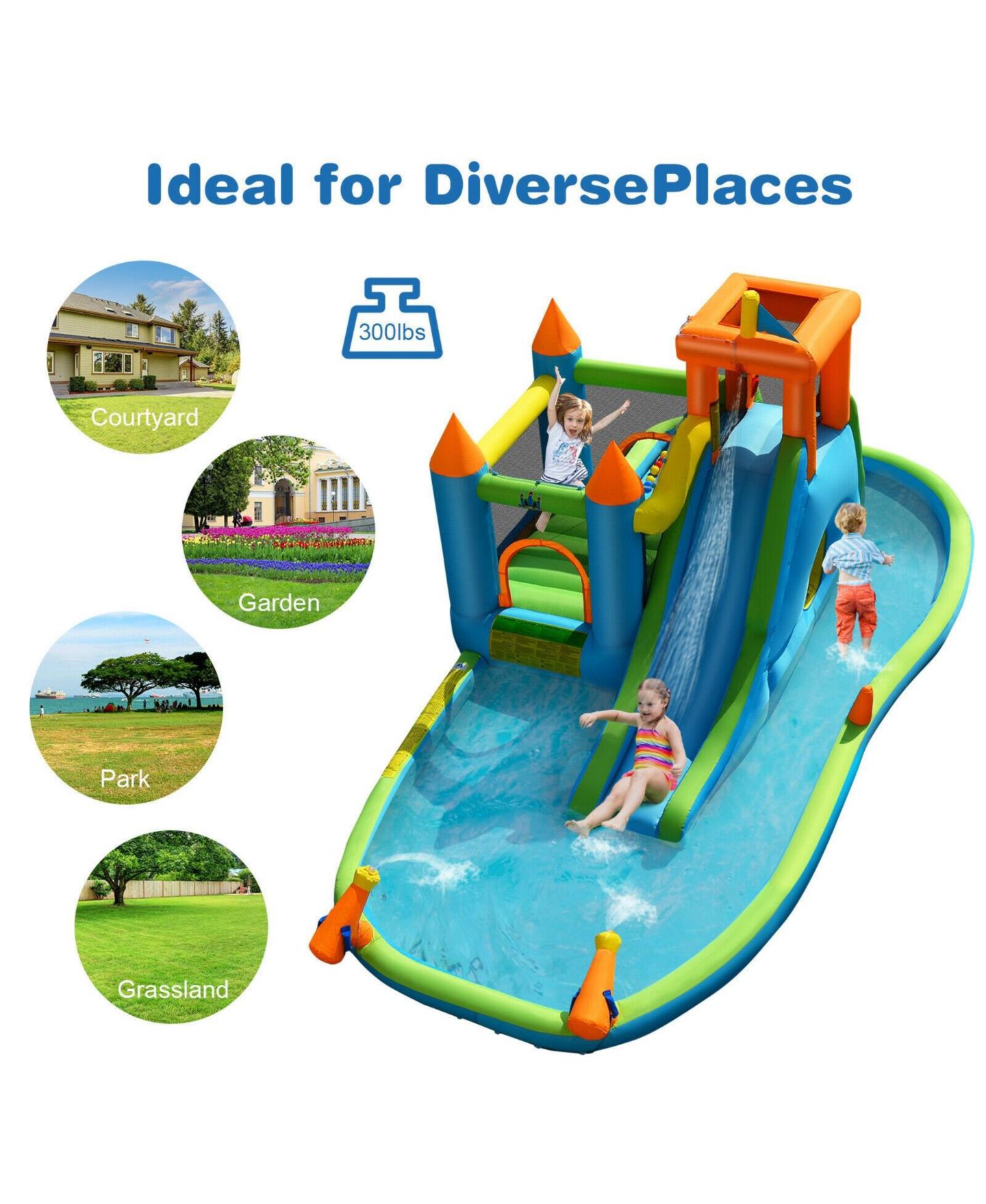 Детская игрушка Mecale Inflatable Water Slide Bounce House with Splash Pool, Ages 3-10, цвет: Синий — фото 9