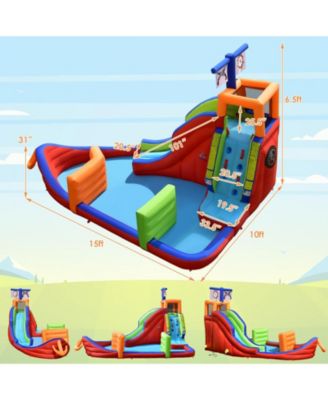 6-in-1 Pirate Ship Waterslide Kid Inflatable Castle with Water Guns and 735W Blower