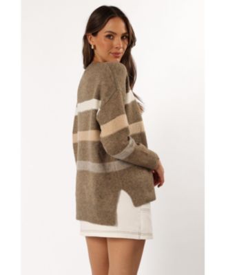 Женский вязаный свитер Esther в полоску с лепестками и щенком