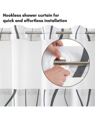  Hookless Shower Curtain Abstract Curve Lines Shower Curtain with Sheer Panel, Snap-In Liner, and Grommets, 72x75