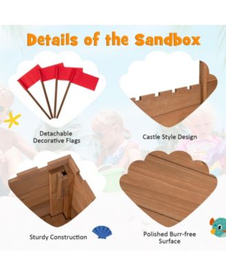 Kids Wooden Sandbox with Bottom Liner and Red Flags