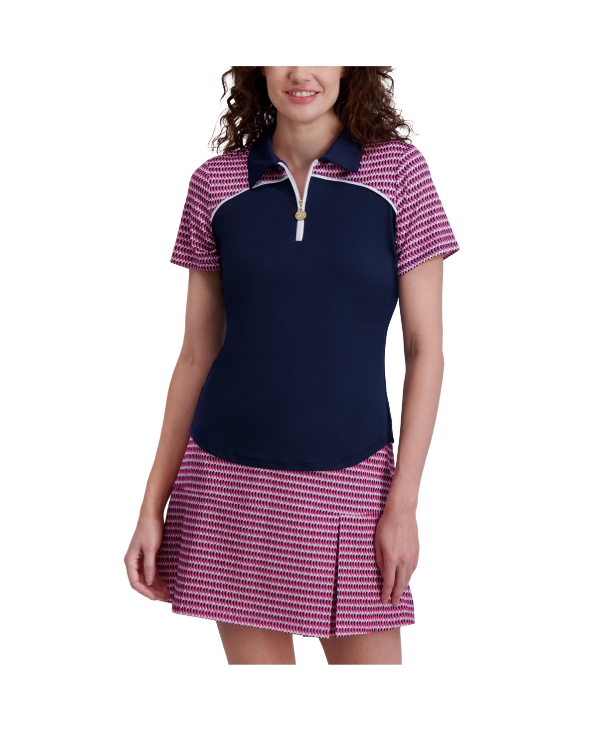 Women's 1/2 Zip Contrast Short Sleeve Polo - Navy
