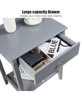 2PCS Nightstand Sofa Side End Table Bedroom Living Room w/ Shelf Drawer
