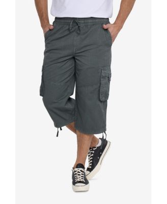 Men's 18" Elastic Waist Capri Long Cargo Shorts