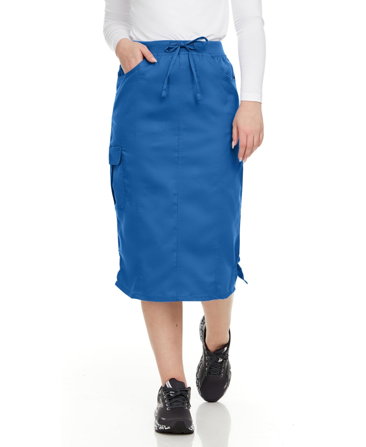 Women's Professional Stretch Five Pocket 'Debra' Scrub Skirt Scrubs, Royal, X Large - White