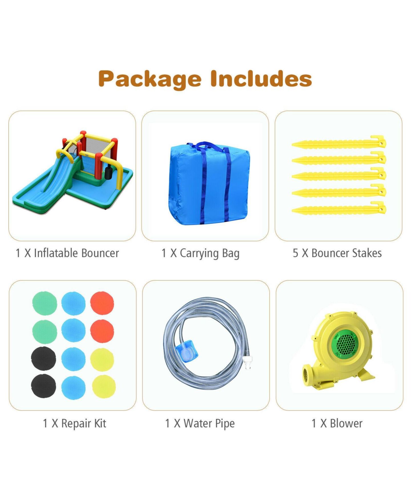 Детская игрушка Mecale Oxford Fabric Water Slide Climbing Inflatable Bounce House with Tunnel, Supports 4 Kids, Ages 3-10, цвет: Синий — фото 8