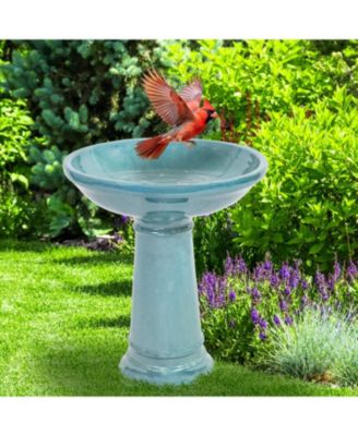 Calais Ceramic Bird Bath with Glazed Finish - Jade Green - 25" H