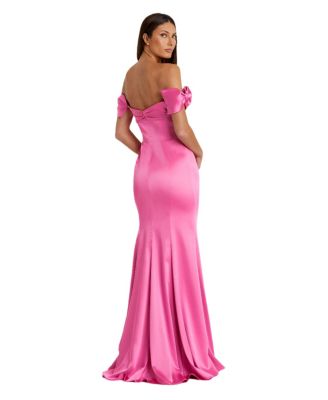 Женское атласное платье-русалка Mac Duggal с открытыми плечами и бантом